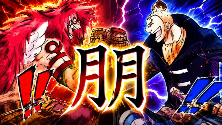 Kalgara e Montblanc Noland faccia a faccia, divisi dal kanji 朋 (amicizia), nella storia di Jaya in One Piece